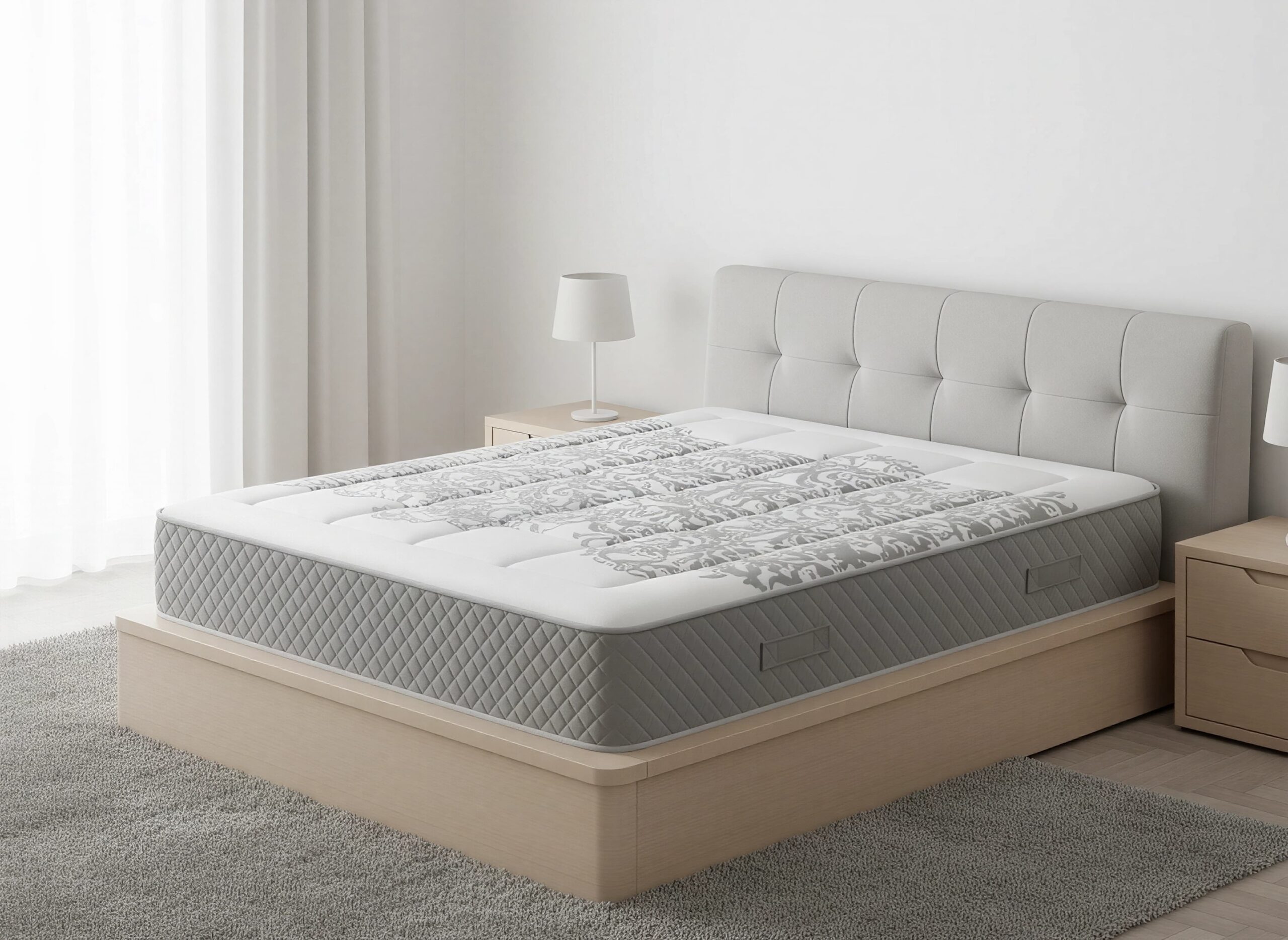 Colchón híbrido de muelles ensacados y viscoelástica Magento de Moisury en un dormitorio de lujo, ofreciendo un descanso exclusivo.